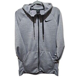 Mens Medium Nike Dri-Fit Full Zip Hoodie Heather Gray Side Pockets